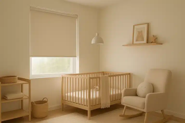 nursery with motorized blackout blinds